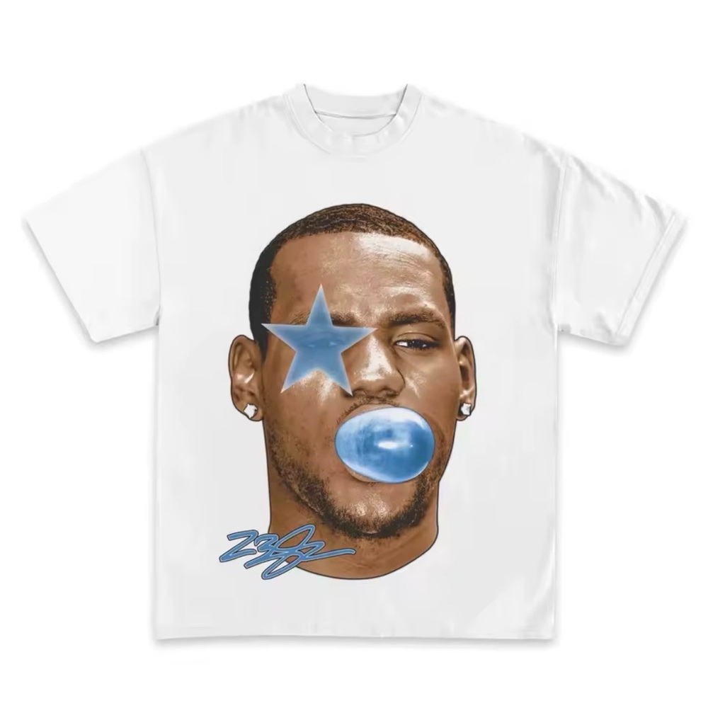 Modcloth White Graphic Tee with Blue Star Design